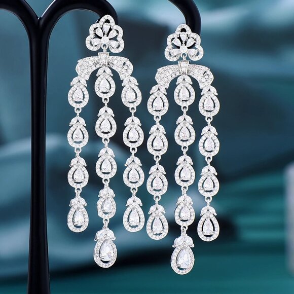 Cubic Zirconia Olive Leaf Earrings - Picture 1 of 4